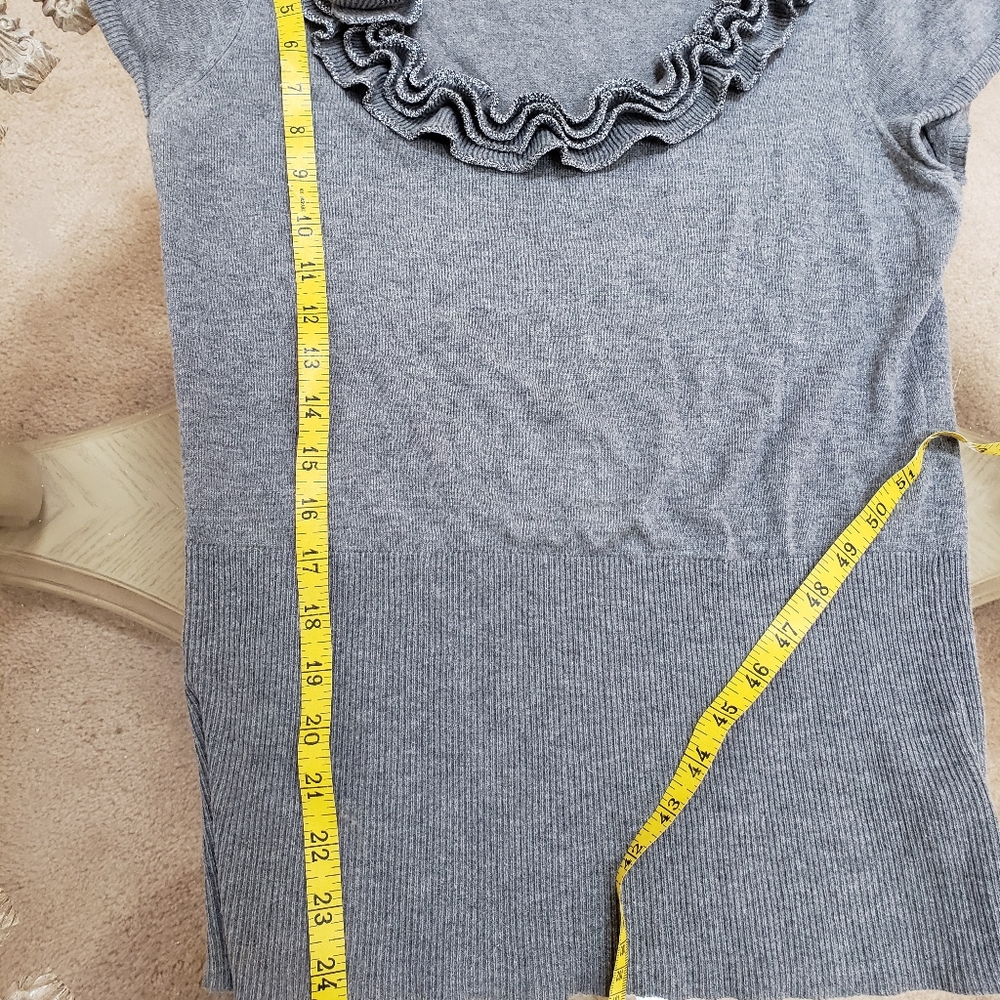 Cache Vintage Gray Rosette Lightweight Sweater - image 7